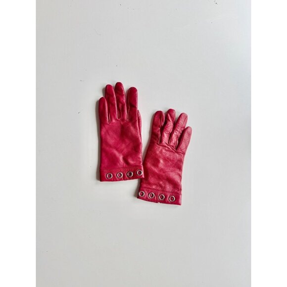 KENNETH COLE REACTION Red Leather Grommet Trim Wool Knit Lined Gloves, Size 7.5 - Picture 1 of 16